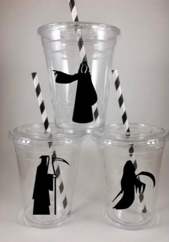 Halloween Party Cups Grim Reaper Disposables Scary with Lids Straws