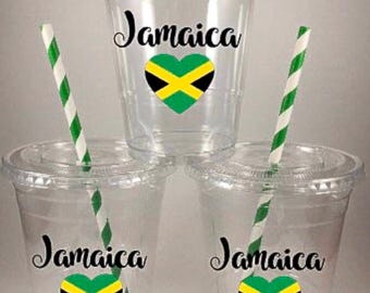 Jamaica PARTY CUPS Jamaican Flag Birthday With Lids Straws Personalized Disposables