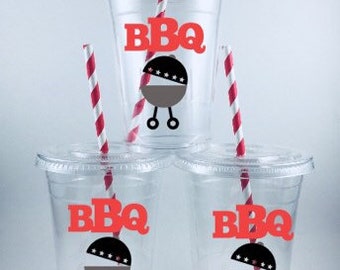 BBQ Party Cups Grill Grilling Birthday Cookout Barbecue Personalized