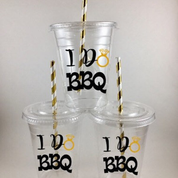 I Do BBQ Party Cups Wedding Announcement Cup Set WITH Lids/Straws Custom Colors Available for Free
