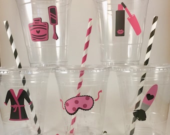 Spa Party Cups Makeup Pajama Pamper Sleepover Slumber Glam Nails Personalized Disposable