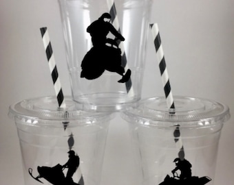 Snowmobile PARTY CUPS Birthday Personalized Winter Snowmobiling