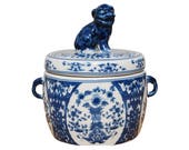 Blue and White Porcelain Foo Dog Lidded Candle The French Bee, Hand Poured, Handmade, Handcrafted, Fragrance, Gift