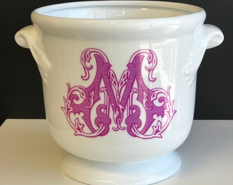 6" Monogram Cachepot| The French Bee, Classic White Porcelain Vase, Porcelain, White, Décor, Centerpiece, Gift ALL Letters Available