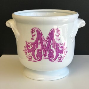 Monogrammed Porcelain Cachepot: 6&quot; Personalized Vase, Czech Made