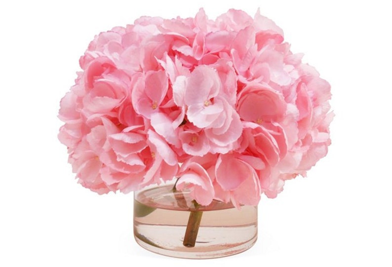 Pink Hydrangeas In Cylinder Vase Faux The French Bee Pink Etsy