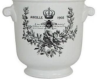 8" Abeille 1905 Planter, White/Black | The French Bee, Classic White Porcelain Vase, Porcelain, White, Decor, Centerpiece, Gift