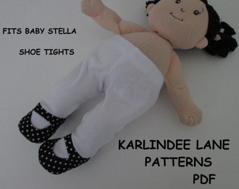 PDF pattern for doll shoe tights designed to fit Baby Stella 15 inch