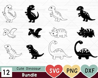 Dinosaur SVG Bundle, Cute Dino T rex, Tyrannosaurus, Brontosaurus, Pteranodon, Allosaurus, Triceratops, Parasaurolophus, dxf, png, svg