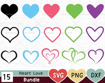 Heart Love SVG Bundle - Outlined Heart SVG Pack - Couple Heart Set - Valentine Trendy Cricut Silhouette svg dxf png - Instant Download