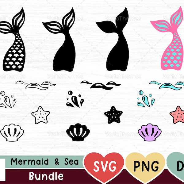 Mermaid Tail SVG Bundle, Sea Stars svg, Layered svg, Mermaid Clipart, Cricut, Silhouette, Outline, Layered  svg dxf png - Instant Download