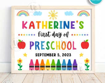 EDITABLE First Day of Preschool Sign, Printable Back to School Signs, Kids School Sign, School photo prop, Digital, Instant Download