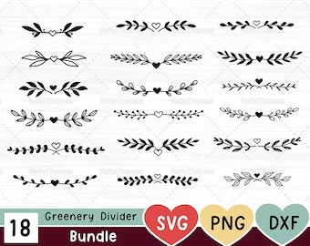 Greenery Divider svg Bundle - decorative leaf border frame botanical - leaves branches clipart - plant doodle text divider - SVG DXF PNG