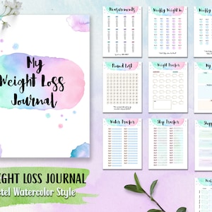 Pastel Weight Loss Journal, Printable Weightloss Tracker, Colorful Weight Loss Chart, Measurements, Weekly Weigh In, Pounds lost, and More