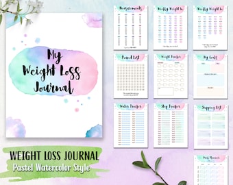 Pastel Weight Loss Journal, Printable Weightloss Tracker, Colorful Weight Loss Chart, Measurements, Weekly Weigh In, Pounds lost, and More
