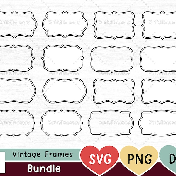 Vintage Frame Badge SVG Bundle, Classic Decorative Border, Retro Label Badge Tag, Cricut, Silhouette, Layered svg dxf png, téléchargement instantané