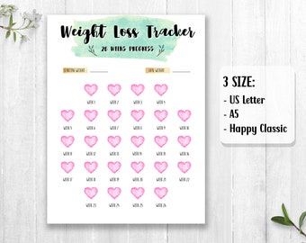 Printable Weight Loss Tracker, Weekly Weight Tracker, Measurement Tracker, Weight Watchers, Measurement Tracker, Instant Download