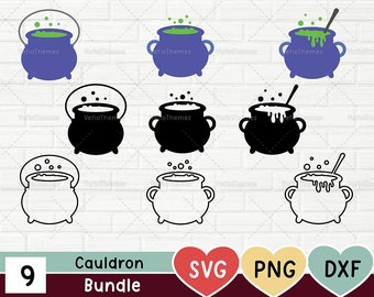 Cauldron SVG Bundle, Magic Potion Boiler Clipart, Brew Caldron Witch and wizard, Cricut, Silhouette, layered Outline, Instant Download