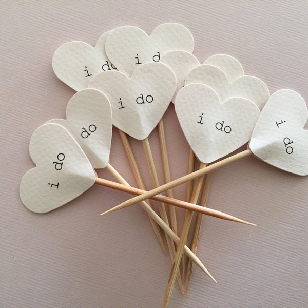 Heart Cupcake Picks | Heart Cupcake Toppers | 'i do' Cake Topper | Wedding Cake Topper | 'i do' Cupcake Topper | Ivory | Weave