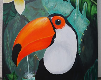 Toucan in Jungle Portrait Acrylic Painting