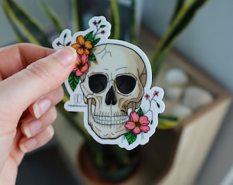 Skull and Flowers Sticker