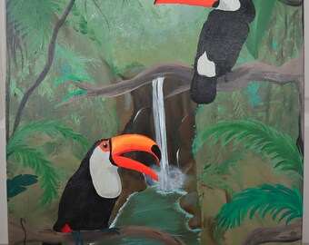 Toucans in Jungle Acrylic Painting 16x20