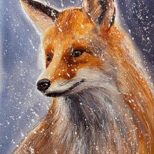Winter Fox - Dipinto ad acquerello originale / 28 x 38 cm Arte della fauna selvatica / Volpe rossa nella neve / Arte murale animale del bosco / Decorazione della natura