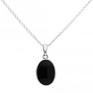 Sterling Silver Whitby Jet Oval Pendant