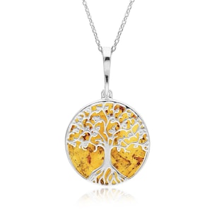 Sterling Silver Amber Small Tree of Life Pendant