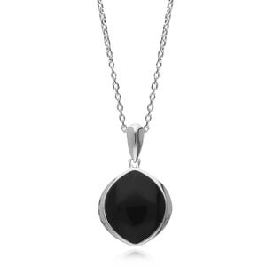 Sterling Silver Whitby Jet Wide Marquise Drop Pendant