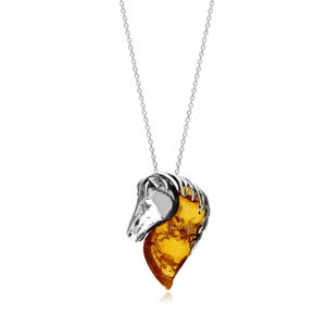 Sterling Silver Amber Horse Pendant