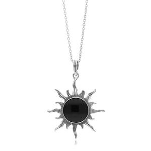 Sterling Silver Whitby Jet Sun Pendant