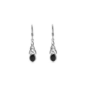 Sterling Silver Whitby Jet Celtic Oval Drop Earrings