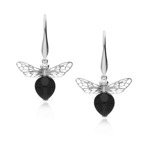Sterling Silver Whitby Jet Bee Drop Earrings