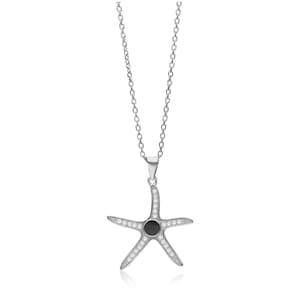 Sterling Silver Whitby Jet CZ Starfish Pendant