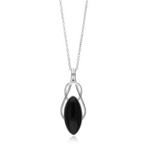 Sterling Silver Whitby Jet Large Celtic Marquise Pendant