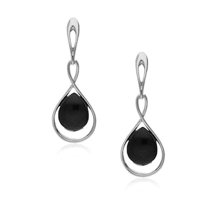 Pendientes colgantes con forma de azabache Whitby de plata de ley