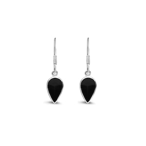 Sterling Silver Whitby Jet Inverted Teardrop Earrings
