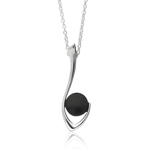Sterling Silver Whitby Jet Elegant Hook Pendant