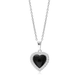 Sterling Silver Whitby Jet CZ Heart Pendant