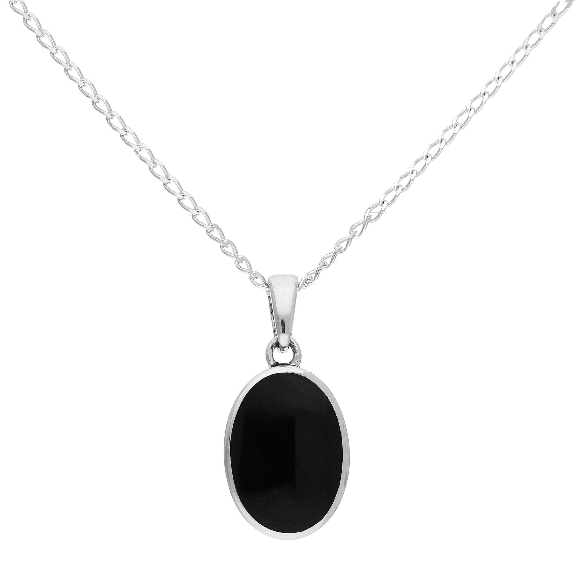 Large Oval Sterling Silver Whitby Jet Filigree Locket Pendant Necklace 020L  - Aurora Jet