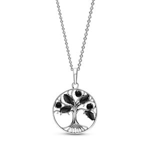 Sterling Silver Whitby Jet Leaf Tree of Life Pendant
