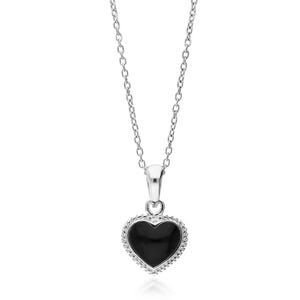 Sterling Silver Whitby Jet Rope Edge Heart Pendant