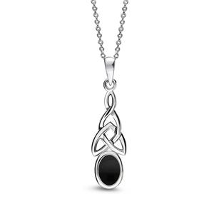 Sterling Silver Whitby Jet Large Celtic Oval Pendant