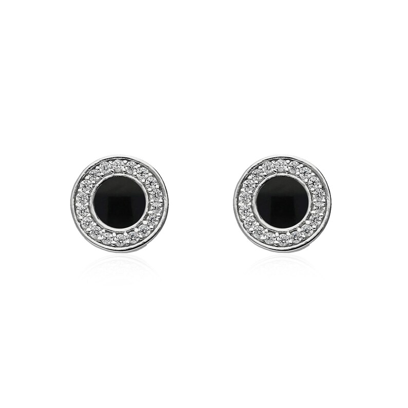 Whitby Jet small CZ Stud Earrings