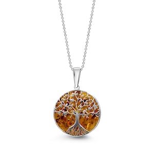 Sterling Silver Amber Medium Tree of Life Pendant