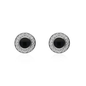 Sterling Silver Whitby Jet Raised CZ Stud Earrings