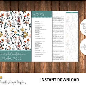 May include: A digital study journal with a floral pattern background. The journal is designed for use with digital note-taking apps such as GoodNotes or One Note. The text "General Conference October 2022" is at the bottom of the page.