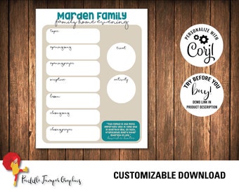 Family Home Evening Chart | FHE | LDS | family night | FHE assignments | Customizable download