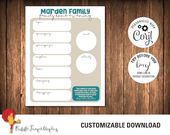 Family Home Evening Chart | FHE | LDS | family night | FHE assignments | Customizable download